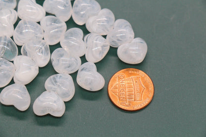 12mm Milky White Heart Beads, Jewelry Making Supplies #3909