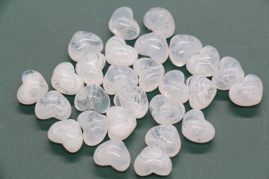 12mm Milky White Heart Beads, Jewelry Making Supplies #3909