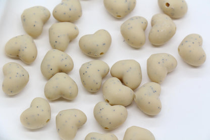 12mm Speckled Cream Heart Beads, Jewelry Making Supplies #3908
