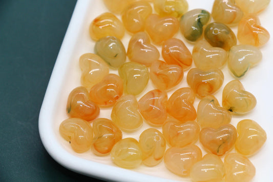 12mm Honey Amber Marbled Heart Beads, Jewelry Making Supplies #3906