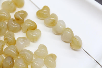 12mm Golden Cream Marbled Heart Beads, Jewelry Making Supplies #3913