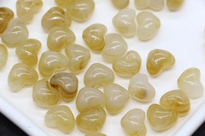 12mm Golden Cream Marbled Heart Beads, Jewelry Making Supplies #3913