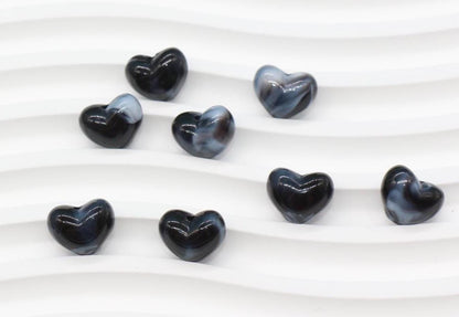 12mm Black Marble Heart Beads, Jewelry Making Supplies #3914
