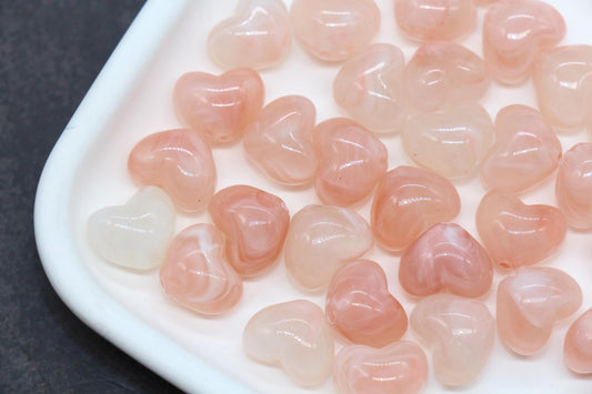 12mm Soft Blush Marble Heart Beads, Jewelry Making Supplies #3905