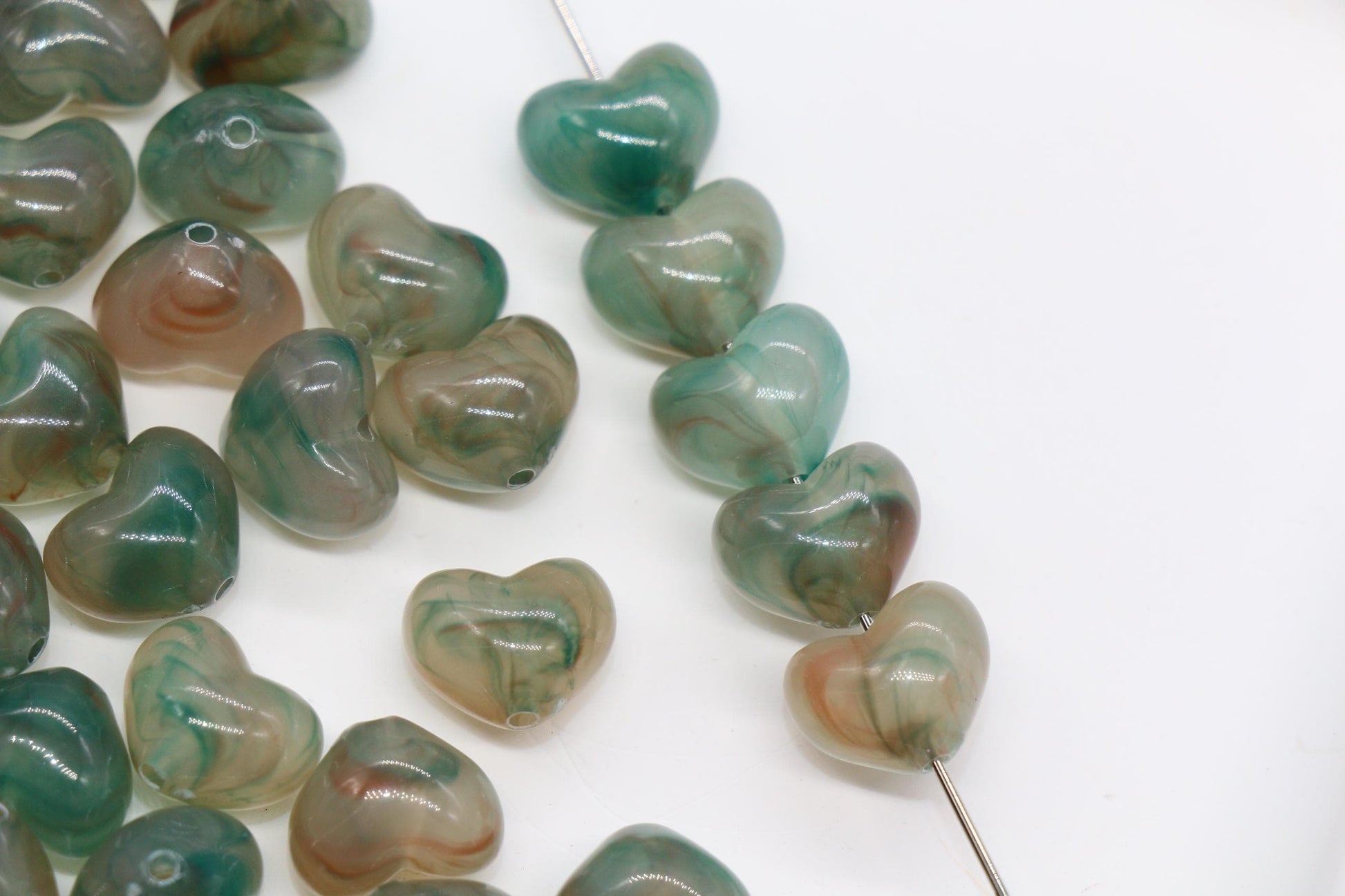 12mm Moss Sage Green Heart Beads, Jewelry Making Supplies #3912