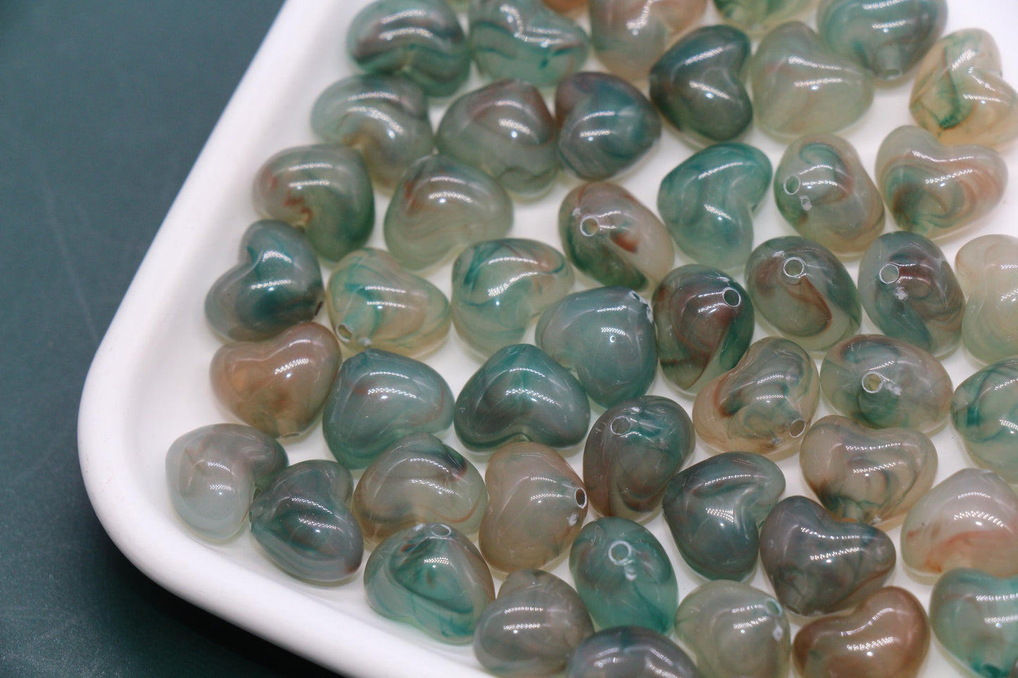 12mm Moss Sage Green Heart Beads, Jewelry Making Supplies #3912