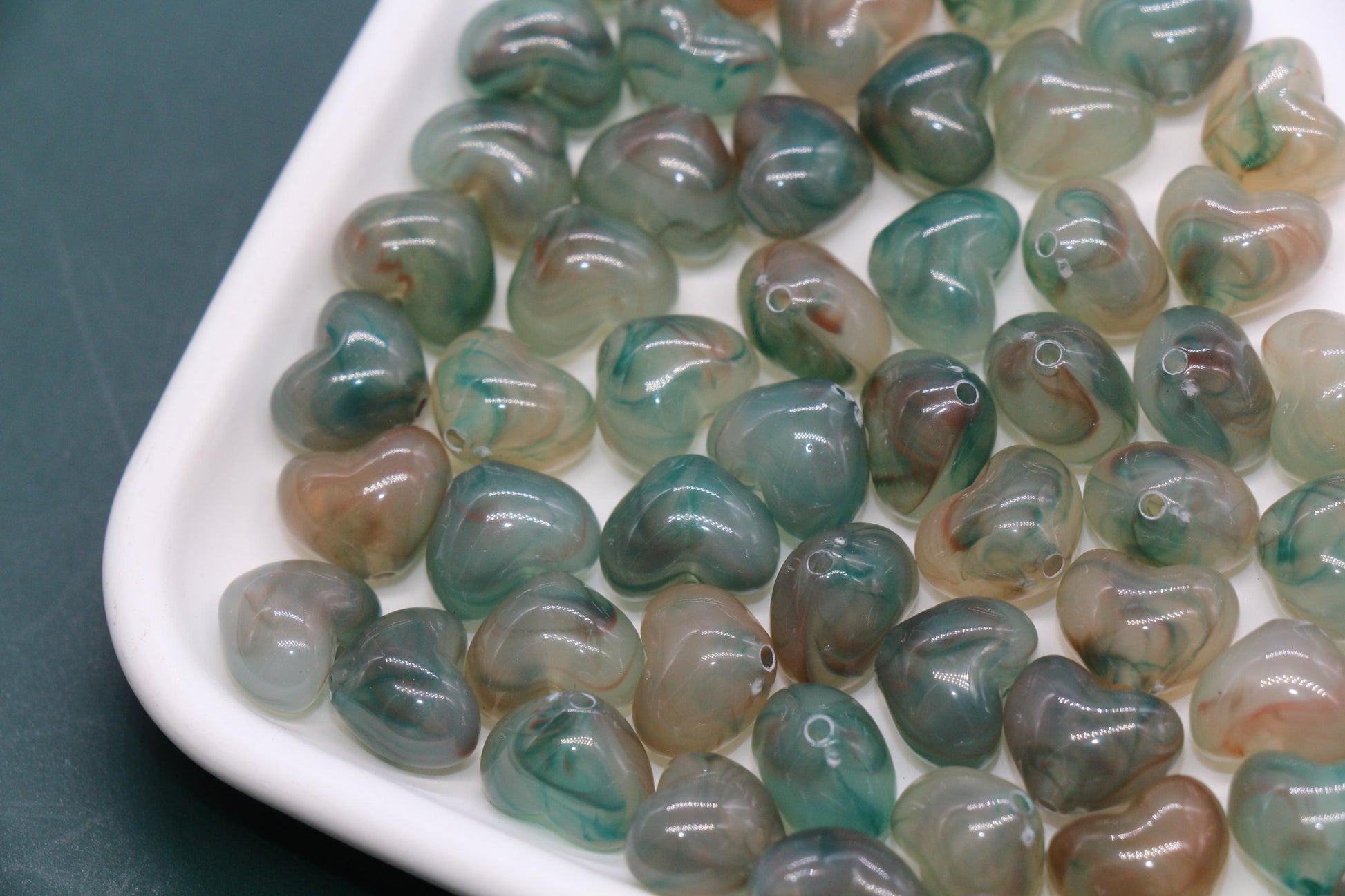 12mm Moss Sage Green Heart Beads, Jewelry Making Supplies #3912