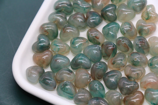 12mm Moss Sage Green Heart Beads, Jewelry Making Supplies #3912