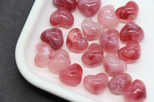 12mm Rose Cherry Pink Heart Beads, Jewelry Making Supplies #3904