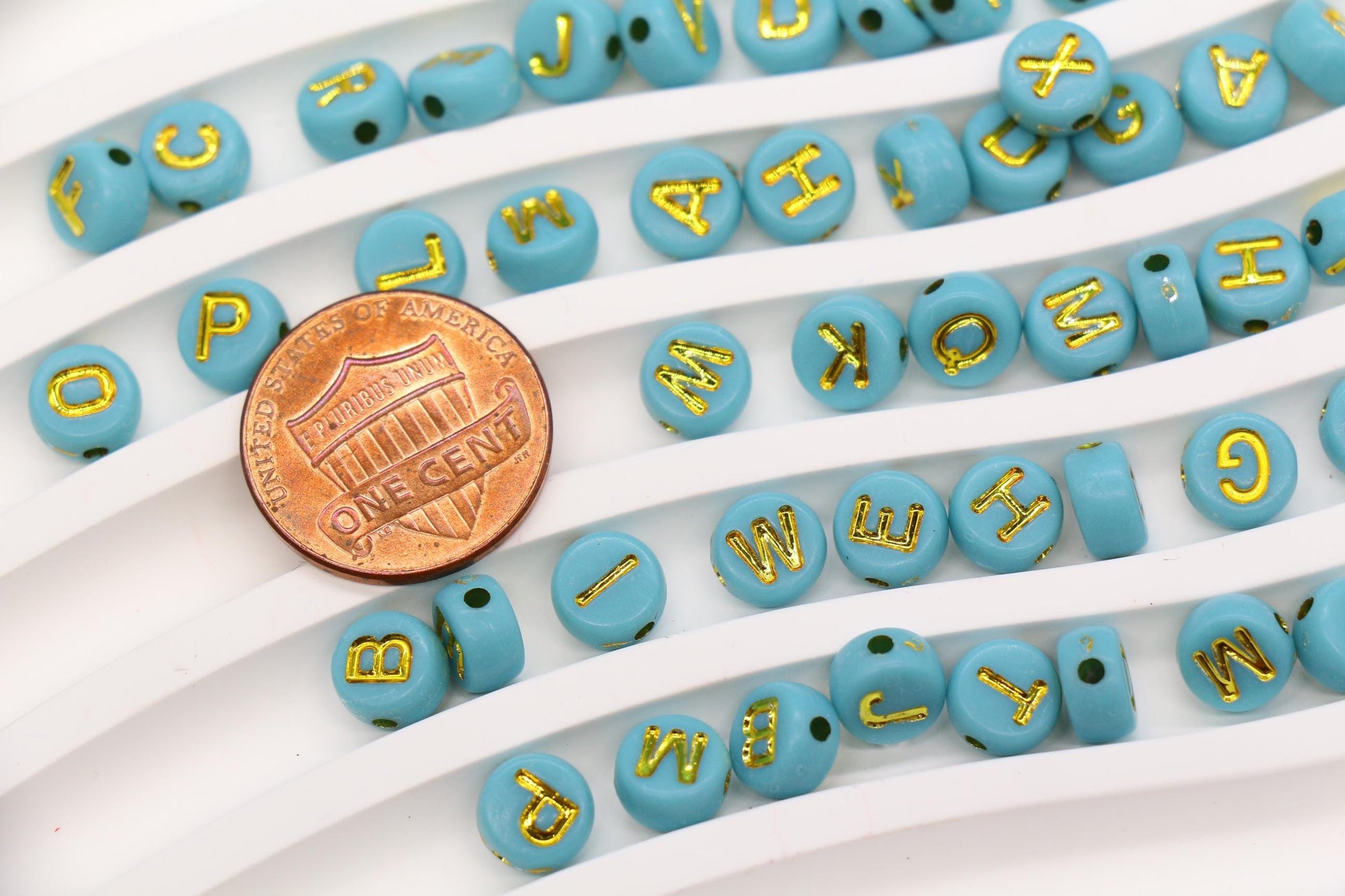 7mm Turquoise Letter Beads, Gold Alphabet Beads, Name Beads Jewelry Making #3743