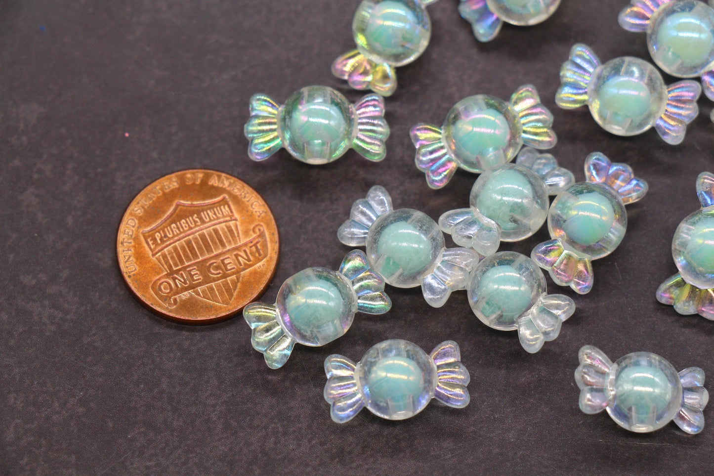 16mm Iridescent Candy Beads, Mint Aurora AB Plastic Beads #3925