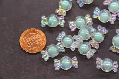 16mm Iridescent Candy Beads, Mint Aurora AB Plastic Beads #3925