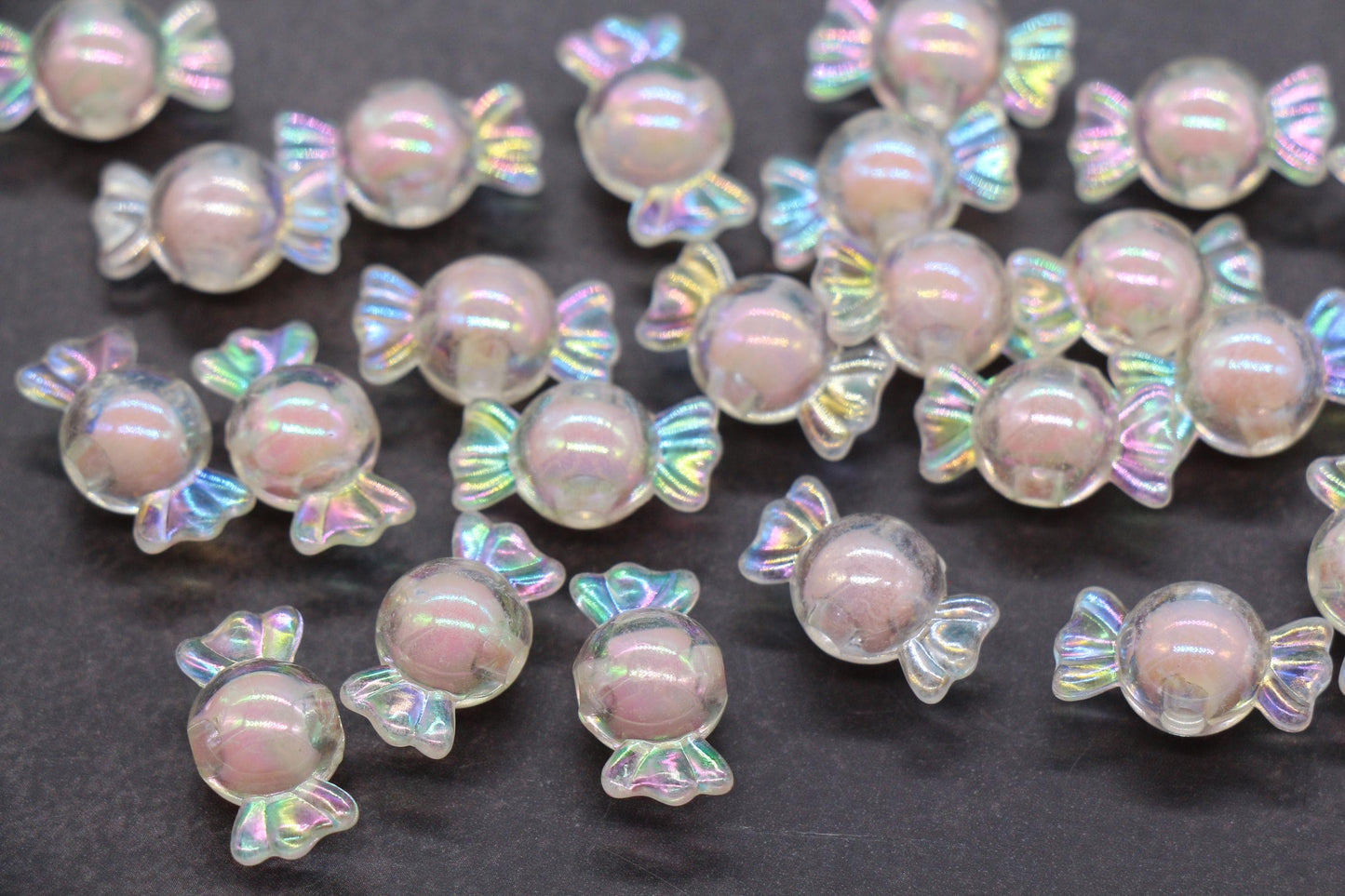 16mm Iridescent Candy Beads, Blush Aurora Pink AB Plastic Beads #3924