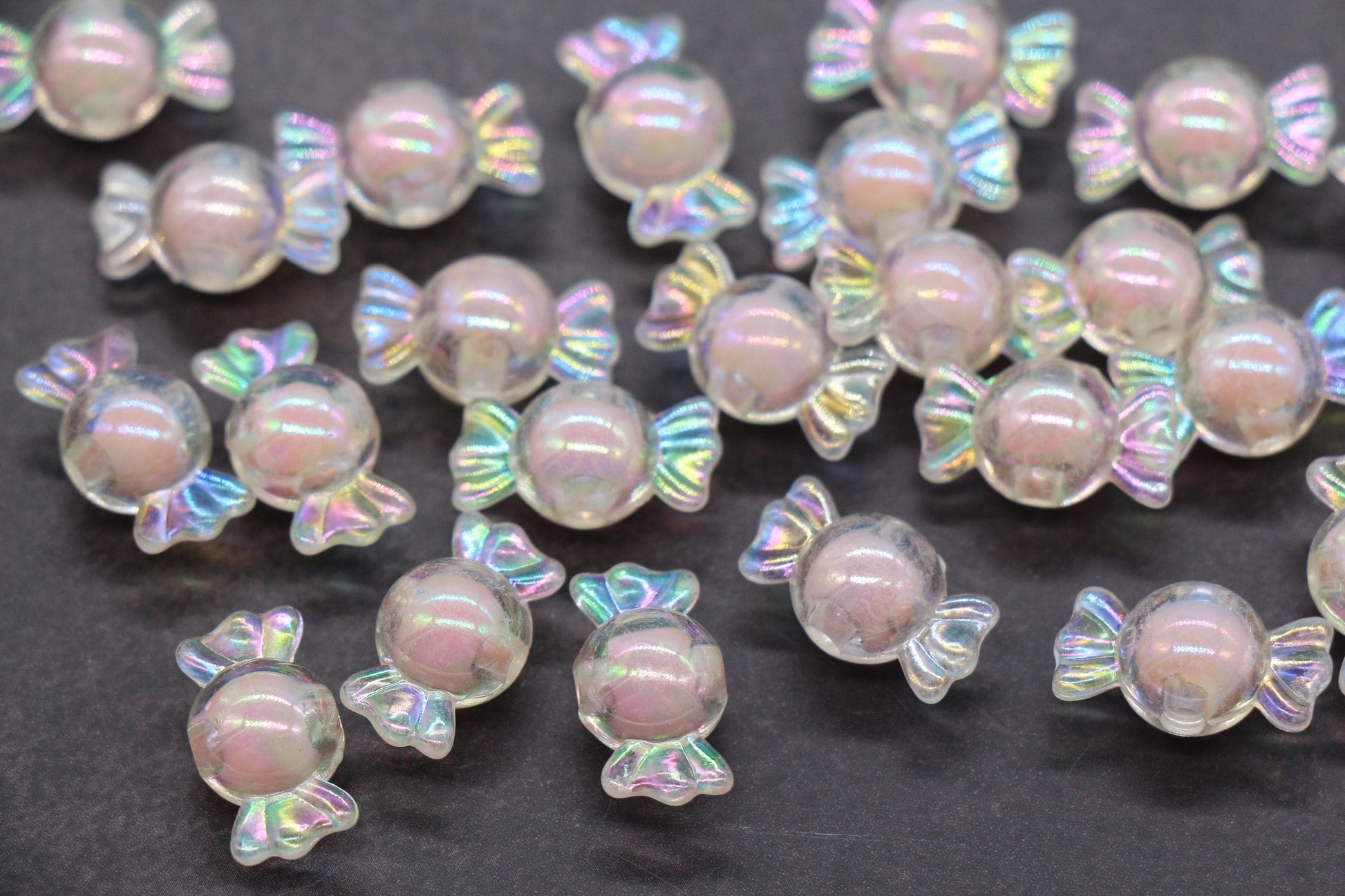 16mm Iridescent Candy Beads, Blush Aurora Pink AB Plastic Beads #3924