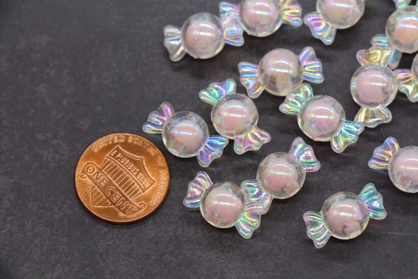 16mm Iridescent Candy Beads, Blush Aurora Pink AB Plastic Beads #3924