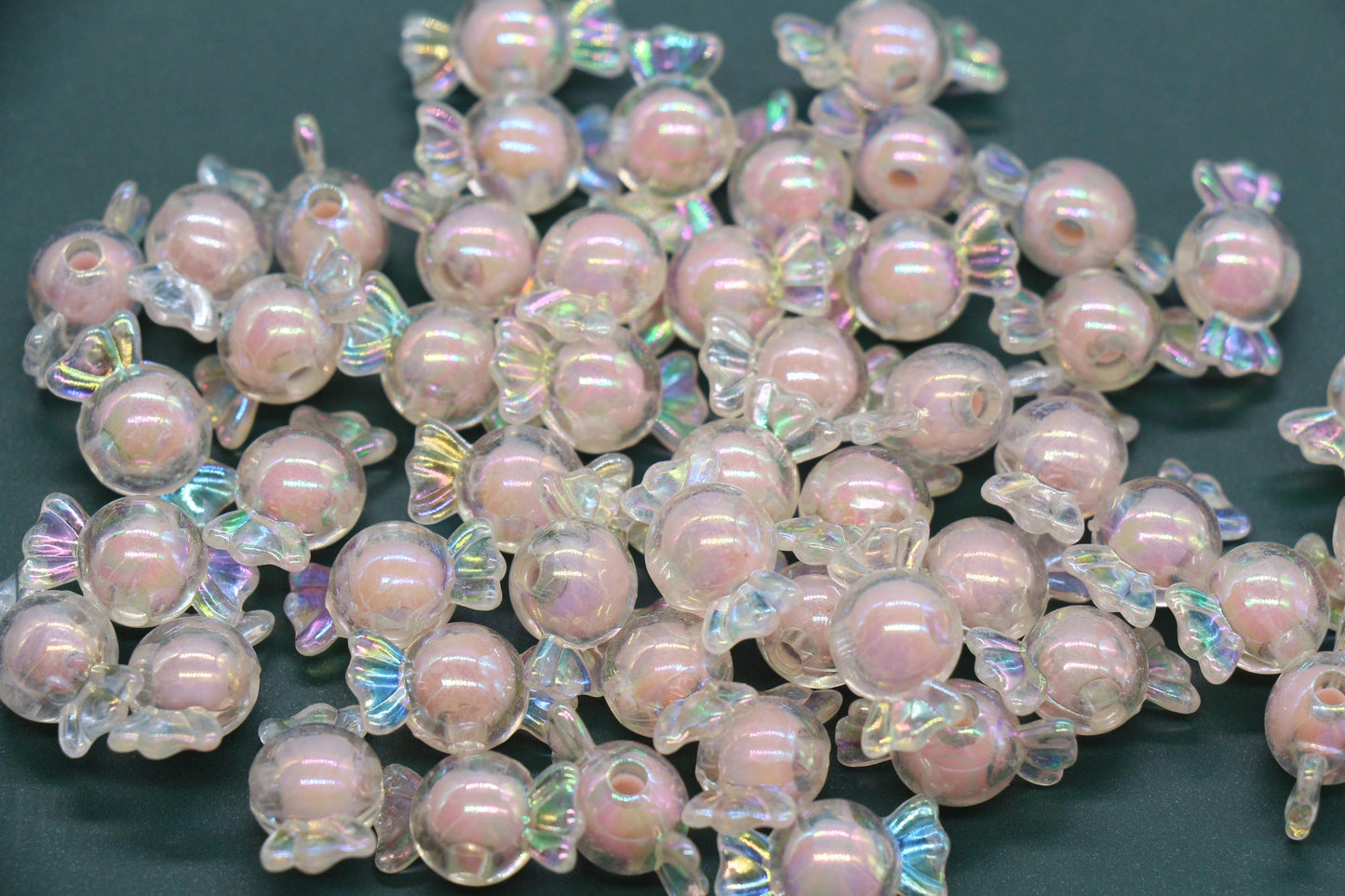 16mm Iridescent Candy Beads, Blush Aurora Pink AB Plastic Beads #3924