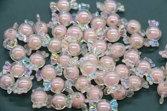 16mm Iridescent Candy Beads, Blush Aurora Pink AB Plastic Beads #3924