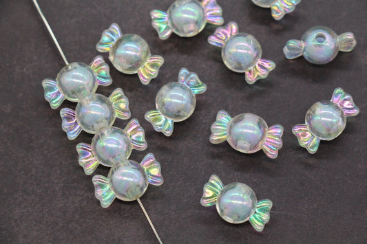 16mm Iridescent Candy Beads, Pastel Blue Aurora AB Plastic Beads #3923