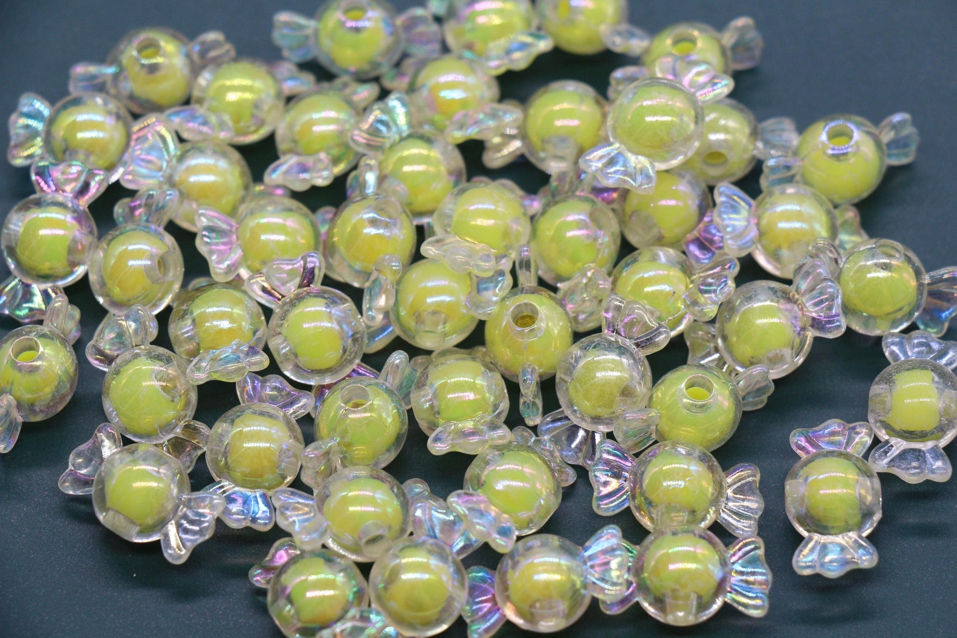 16mm Iridescent Candy Beads, Lemon Aurora AB Plastic Beads #3922