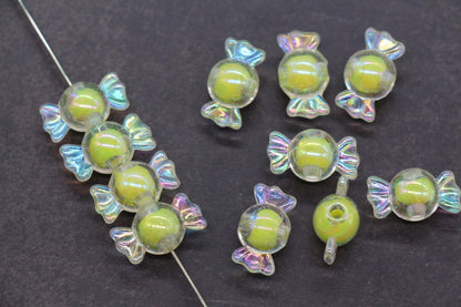16mm Iridescent Candy Beads, Lemon Aurora AB Plastic Beads #3922