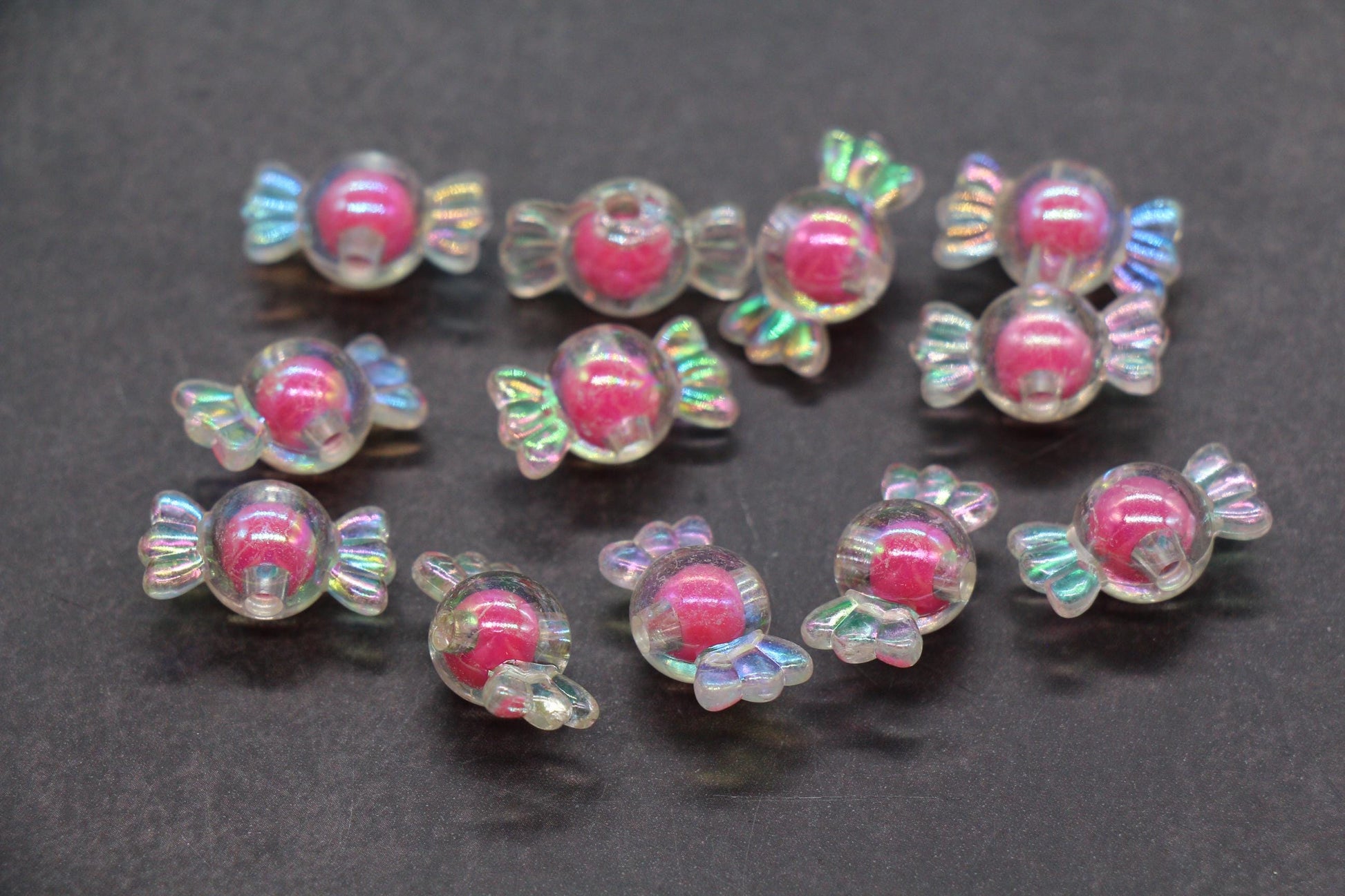 16mm Iridescent Candy Beads, Hot Pink Aurora AB Plastic Beads #3921