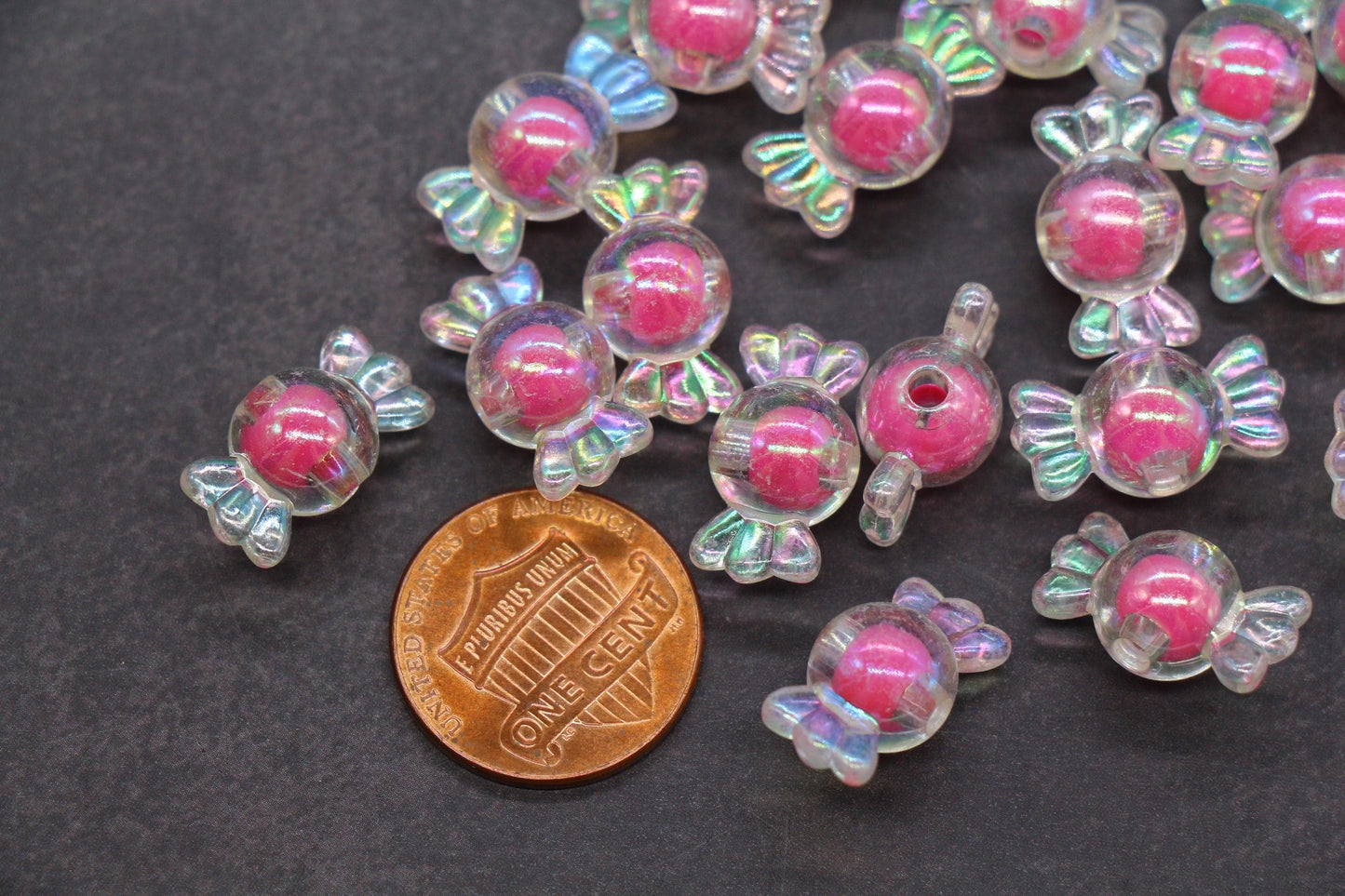 16mm Iridescent Candy Beads, Hot Pink Aurora AB Plastic Beads #3921