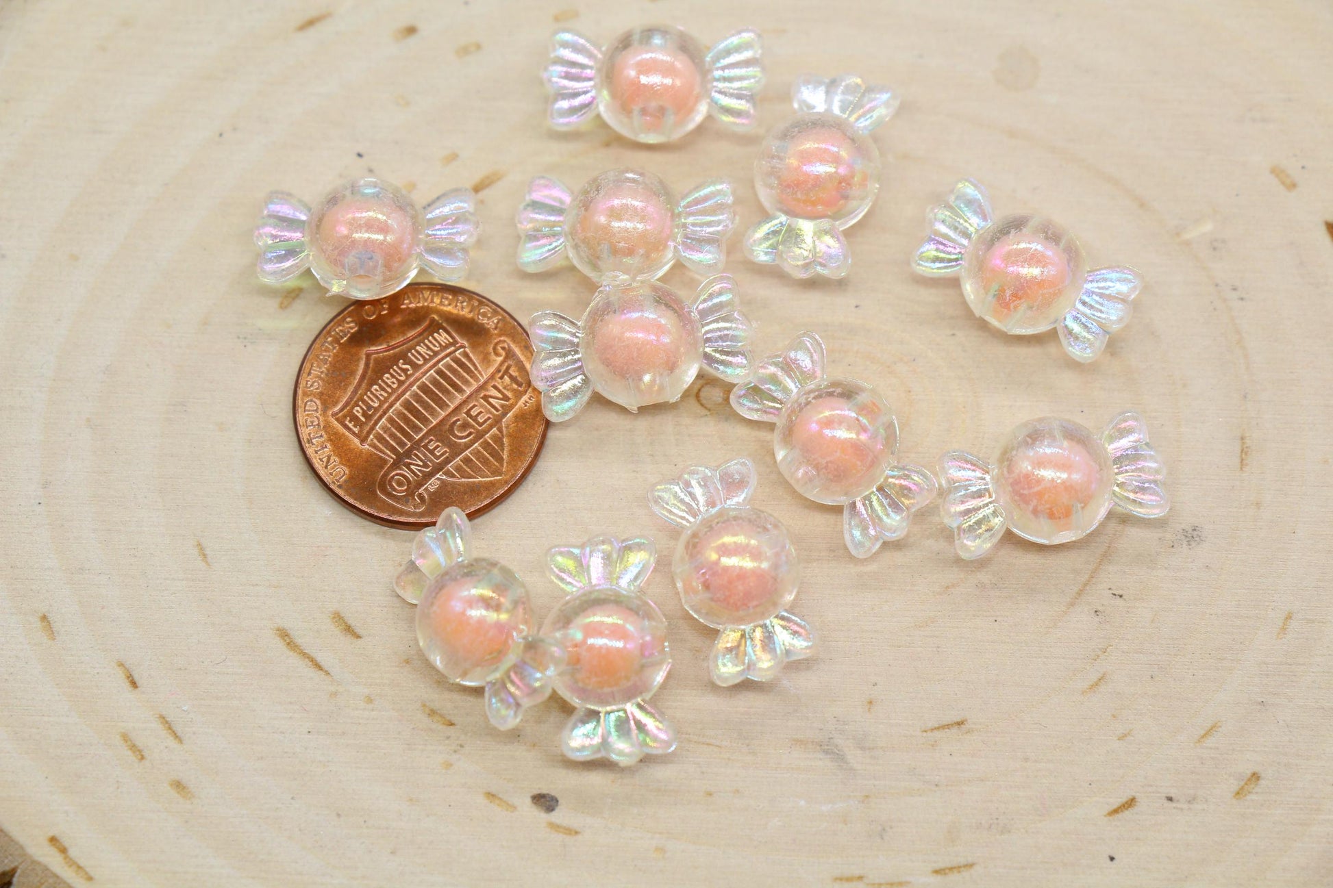 16mm Iridescent Candy Beads, Peach Aurora AB Plastic Beads #3920