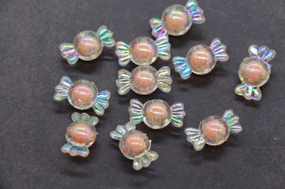 16mm Iridescent Candy Beads, Peach Aurora AB Plastic Beads #3920