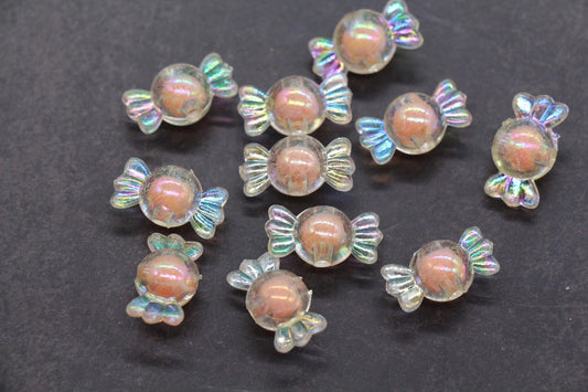 16mm Iridescent Candy Beads, Peach Aurora AB Plastic Beads #3920