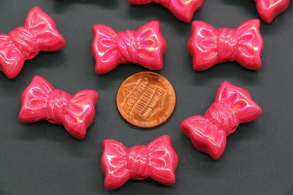 Iridescent Large Bow Beads, Hot Pink Aurora AB Plastic Bow Beads #3521