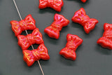 Iridescent Large Bow Beads, Red Aurora AB Plastic Bow Beads #3527
