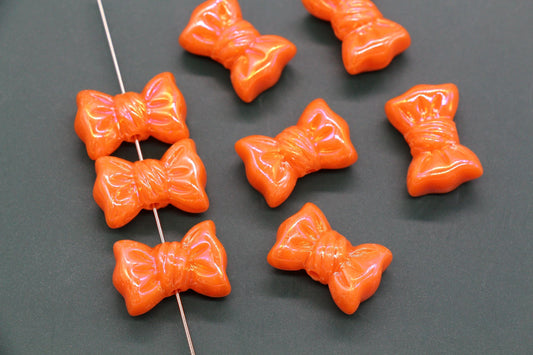 Iridescent Large Bow Beads, Orange Aurora AB Plastic Bow Beads #3526