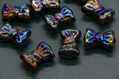 Iridescent Large Bow Beads, Galaxy Black Aurora AB Plastic Bow Beads #3529