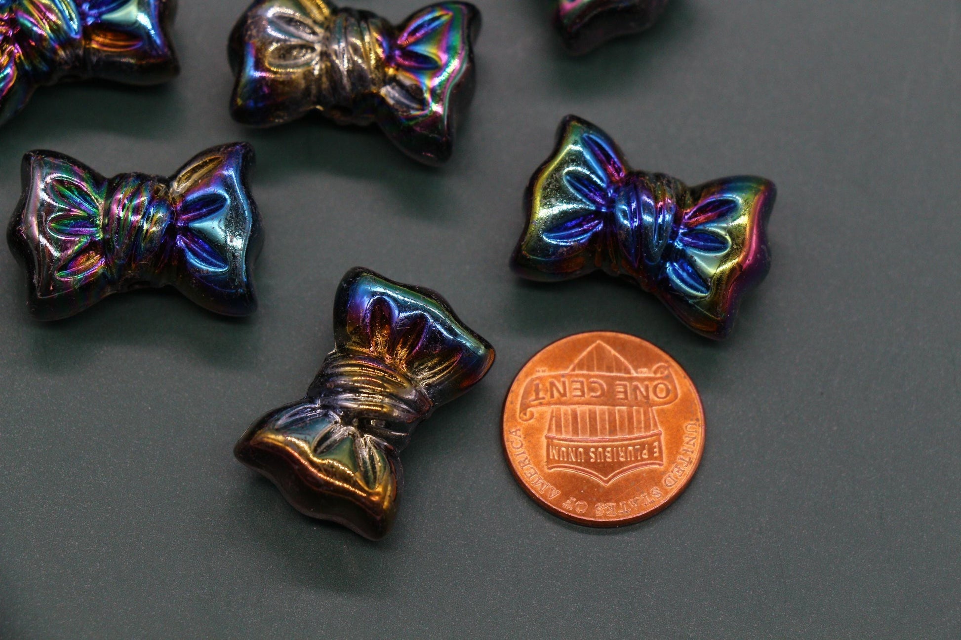 Iridescent Large Bow Beads, Galaxy Black Aurora AB Plastic Bow Beads #3529