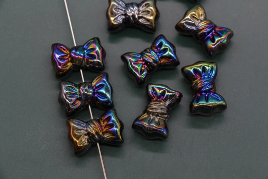 Iridescent Large Bow Beads, Galaxy Black Aurora AB Plastic Bow Beads #3529