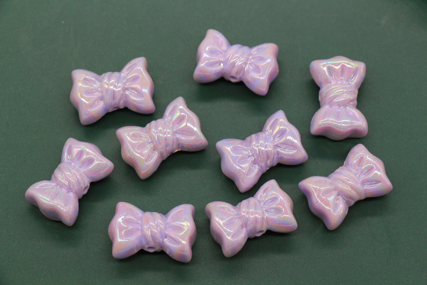 Iridescent Large Bow Beads, Lavender Aurora AB Plastic Bow Beads #3525