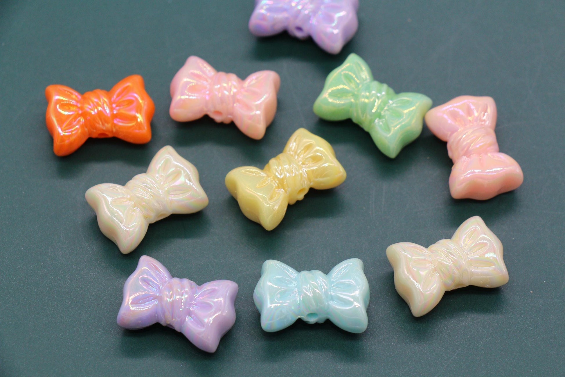 Iridescent Large Bow Beads, Aurora AB Plastic Bow Beads #3531