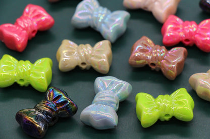 Iridescent Large Bow Beads, Aurora AB Plastic Bow Beads #3530