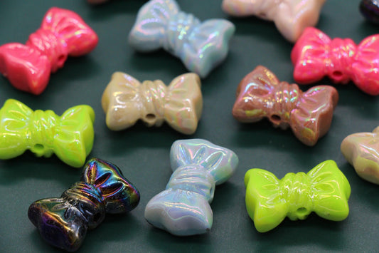 Iridescent Large Bow Beads, Aurora AB Plastic Bow Beads #3530