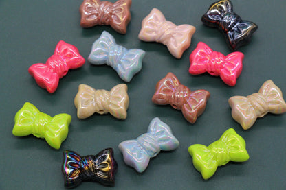 Iridescent Large Bow Beads, Aurora AB Plastic Bow Beads #3530