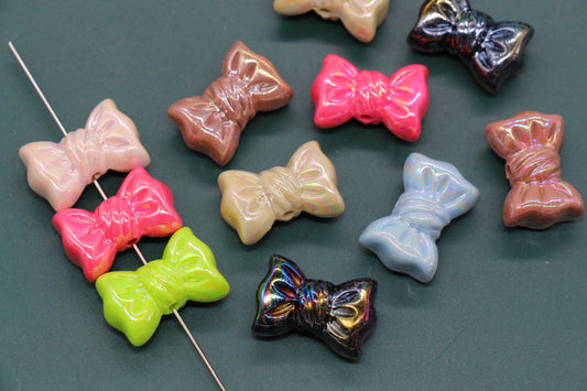 Iridescent Large Bow Beads, Aurora AB Plastic Bow Beads #3530