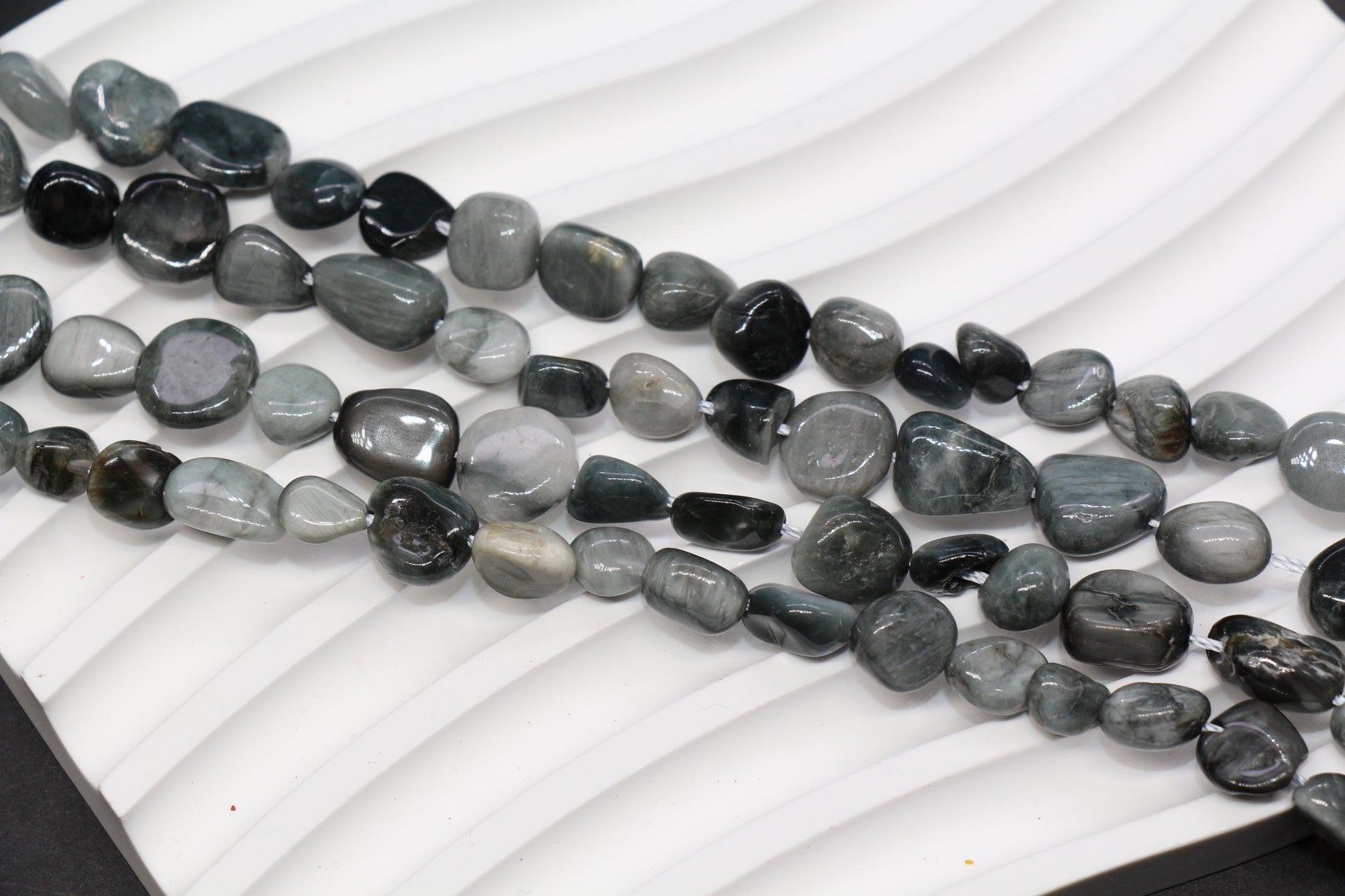 Gray Eagle Eye Gemstone Nugget Beads