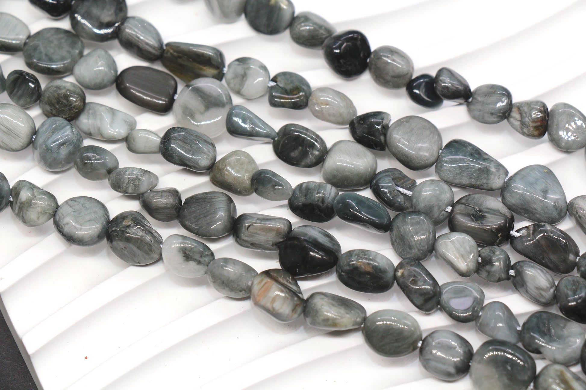 Gray Eagle Eye Gemstone Nugget Beads