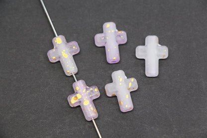 Matte Cross Beads with Gold Specks, Lavender Ombre Purple, Frosted Acrylic Cross Beads #3752