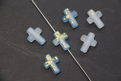 Matte Cross Beads with Gold Specks, Sky Blue Ombre Frosted Acrylic Cross Beads #3747