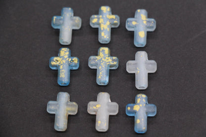 Matte Cross Beads with Gold Specks, Sky Blue Ombre Frosted Acrylic Cross Beads #3747