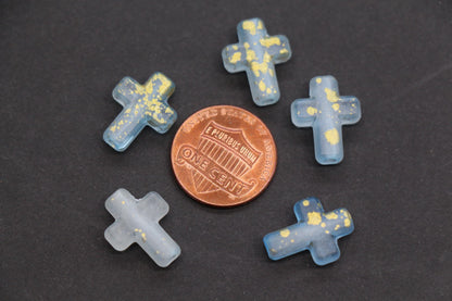 Matte Cross Beads with Gold Specks, Sky Blue Ombre Frosted Acrylic Cross Beads #3747