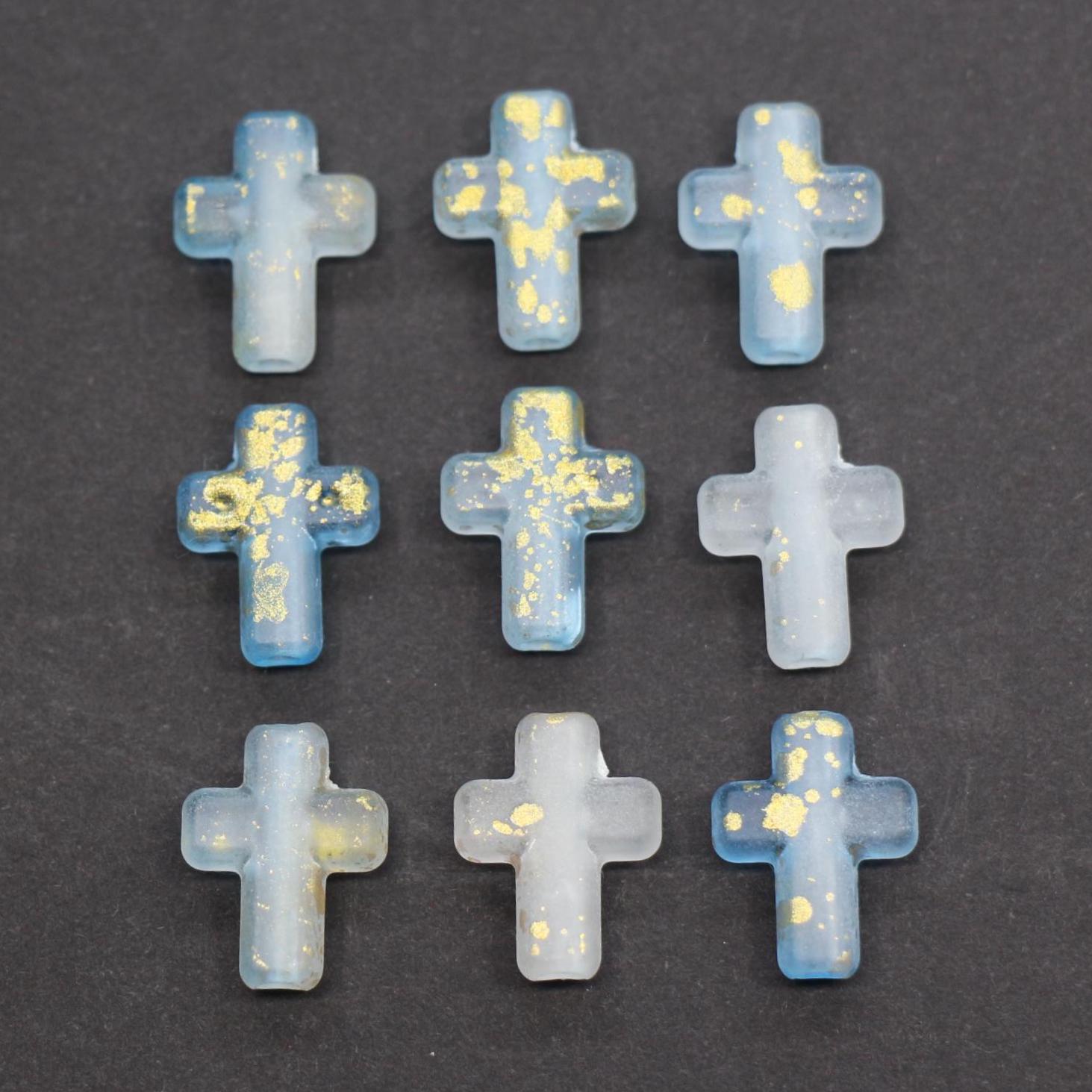 Matte Cross Beads with Gold Specks, Sky Blue Ombre Frosted Acrylic Cross Beads #3747
