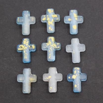 Matte Cross Beads with Gold Specks, Sky Blue Ombre Frosted Acrylic Cross Beads #3747