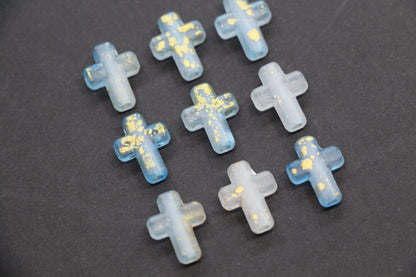 Matte Cross Beads with Gold Specks, Sky Blue Ombre Frosted Acrylic Cross Beads #3747
